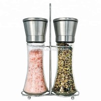 Salt and Pepper Grinder Set With Adjustable Coarseness/ Manual glass pepper grinder set